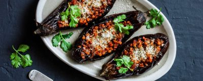 Moroccan Lentil Stuffed Eggplant